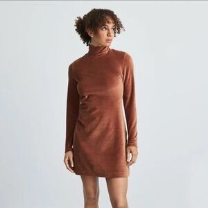 Everlane Brown Velour Long Sleeve Mock Neck Mini Dress Size Medium